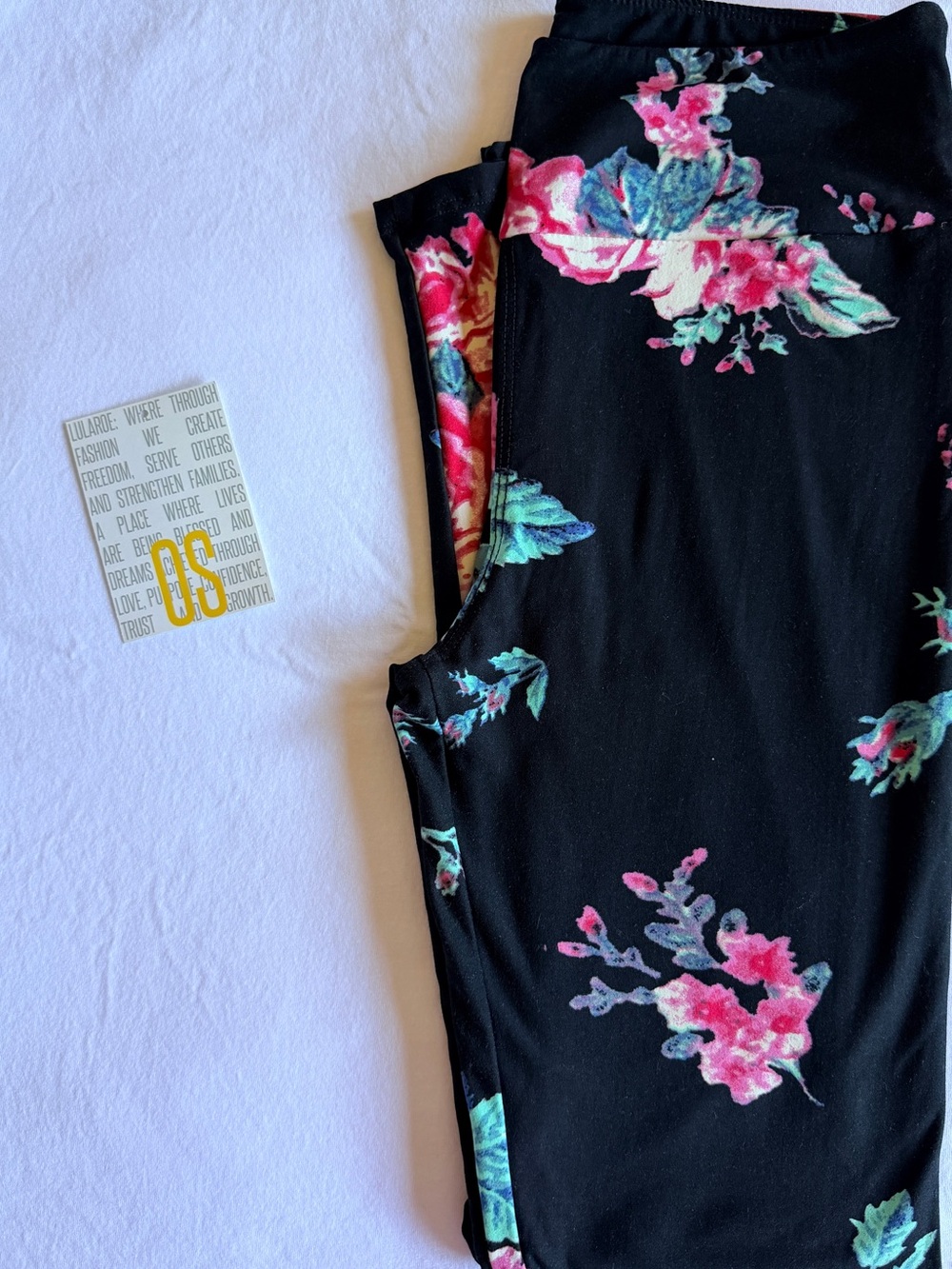 LuLaRoe Black Leggings with Pink & Teal Floral Print